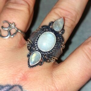 Bohemian Triple Moonstone Statement Ring